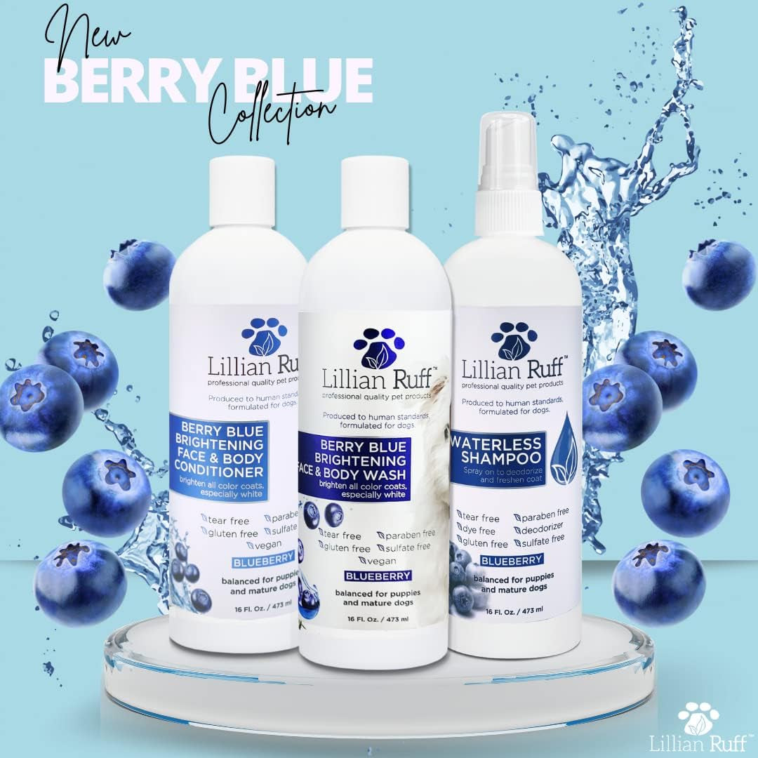 Berry Blue Brightening Face and Body Wash for Dogs - Blueberry Shampoo - Remove Tear Stains, Hydrate Dry Itchy Skin, Add Shine & Luster to Coats (Berry Blue Shampoo 16Oz)