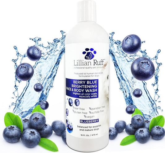 Berry Blue Brightening Face and Body Wash for Dogs - Blueberry Shampoo - Remove Tear Stains, Hydrate Dry Itchy Skin, Add Shine & Luster to Coats (Berry Blue Shampoo 16Oz)