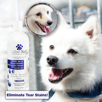 Berry Blue Brightening Face and Body Wash for Dogs - Blueberry Shampoo - Remove Tear Stains, Hydrate Dry Itchy Skin, Add Shine & Luster to Coats (Berry Blue Shampoo 16Oz)